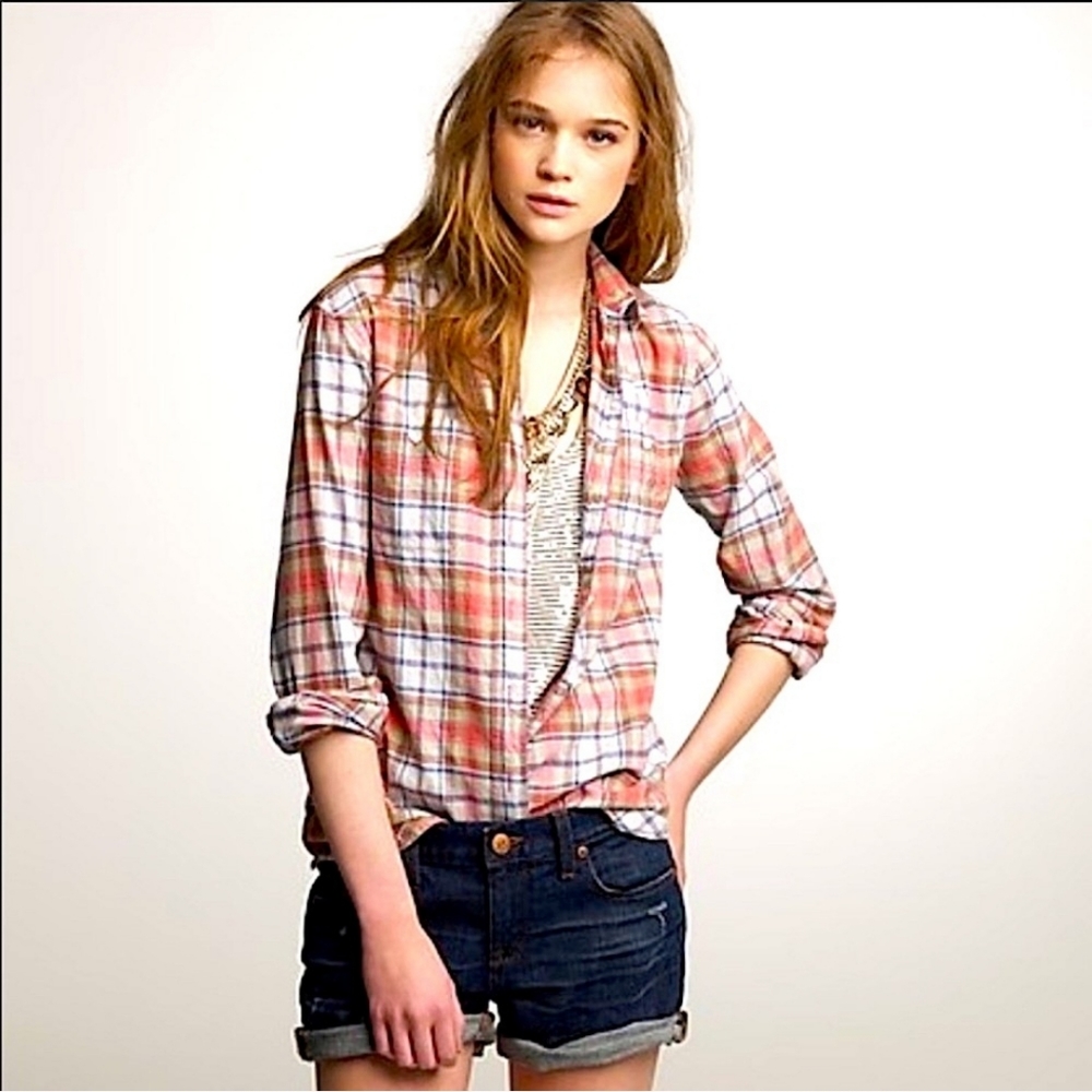 JCrew Sconset Boyfriend fit Plaid button down shirt size XS